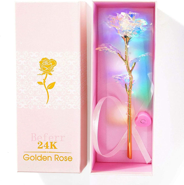 Caja Rosa Eterna Con Luz LED
