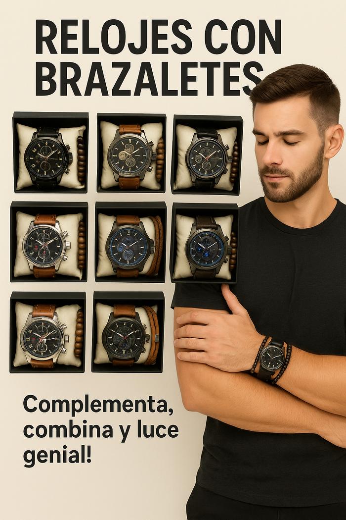 Combo Reloj Elegante Hombre Pulseras