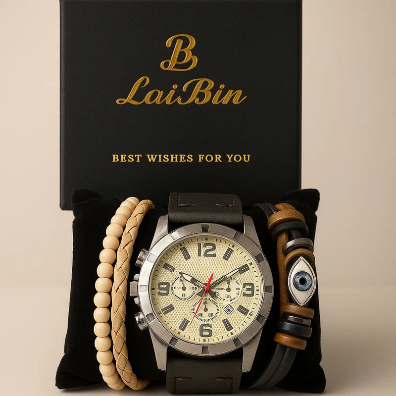 Combo Reloj Elegante Hombre Pulseras