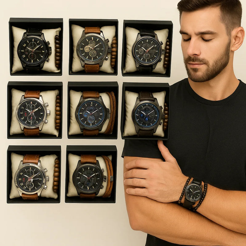 Combo Reloj Elegante Hombre Pulseras